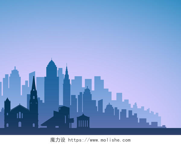 淡蓝色背景中国风矢量扁平插画旅游素材